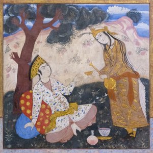 Fresco no palácio Chehel Sotoun, Esfahan, Irão