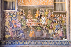 Fresco no palácio Chehel Sotoun, Esfahan, Irão