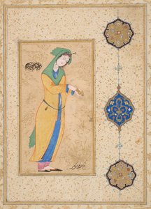 Houri em pé num Jardim (aguarela opaca sobre papel) de School Iranian