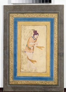 Retrato de um mestre dervixe iraniano - miniatura pintada, aguarela, guache e ouro sobre cartão (14,8x7,9 cm), início do século XVII - Ermida do Estado, São Petersburgo (Rússia) de School Iranian