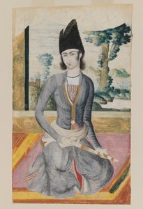 Príncipe Qajar Sentado (lápis e aquarela opaca sobre papel) de School Iranian