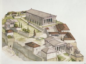 Atenas Antiga - reconstrução da Acrópole, século V a.C. (cor litho)