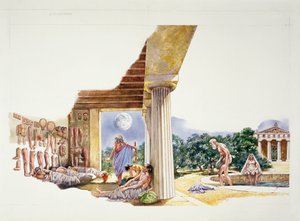 Ancient Athens - reconstrução do Asklepieion (cor litho) de School Italian