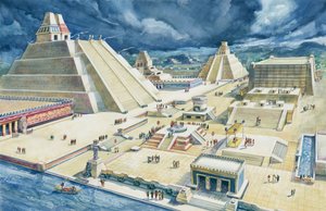 Nuvens sobre pirâmides, Templo Mayor, Tenochtitlan, Cidade do México, México (cor litho)