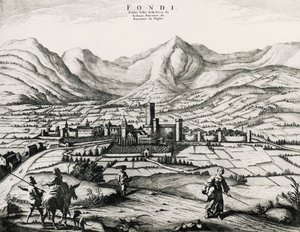 Cidade de Fundi no Lazio, gravura, Itália de School Italian