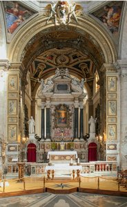 Vista interior da Basílica de Santa Maria del Popolo (Vista interior da Igreja de Santa Maria del Popolo) Século XV a XVII Roma Itália de School Italian