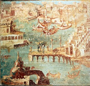 Porto de Pozzuoli (Pozzuoli) perto de Nápoles.Museo Nazionale de Nápoles de School Italian