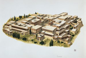 Reconstrução do Palácio de Knossos, Creta, século XX a.C. (cor litho)
