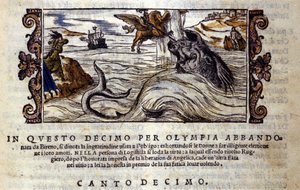 Cena do poema cavalheiresco de "Orlando Furioso" de Ludovico Ariosto (1474 - 1533) X L