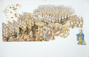Exército de Terracota no túmulo do Imperador Qin Shi Huang (cor litho) de School Italian
