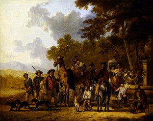 Viajantes com Camelo (óleo sobre tela) de School Italian