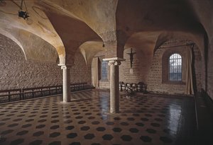 Vista da Sala Capitular da Igreja de São Vicente e São Antasso da Abadia das Três Fontes (Tre-Fontane) (Chiesa dei Santi Vincenzo e Anastasio alle Tre Fontane) (Casa Capitular da Igreja de São Vicente e Anastasio, Abbazia delle Tre Fontane de School Italian