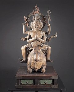 Daiitoku Myoo, período Kamakura, c.1251-99 (madeira, metal, folha de ouro e pigmento) de Japanese School