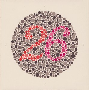Teste de cor de Ishihara para detetar o daltonismo. (litografia a cores)