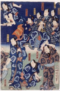 Miríade de Actores (Tríptico) (xilogravura colorida) de School Japanese