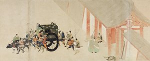 Recit illustre de la rebellion de Heiji (1159-1160) (Visite imperiale a Rokuhara) (Ilustrated Tale of The Civil War, The Imperial Visit to Rokuhara) - Oeuvre anonyme, aquarelle et encre sur papier, deuxieme rouleau de School Japanese