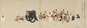 Illustrated Tale of the Civil War, The Imperial Visit to Rokuhara (Illustrated Tale of The Civil War, The Imperial Visit to Rokuhara) - Trabalho anônimo, aquarela e tinta sobre papel, quinto rolo de School Japanese