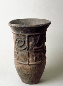 Frasco de terracota de Chiba, período Jomon do século 13-11 a.C. de Japanese School