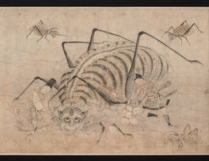 Yorimitsu mata Tsuchigumo (demónio aranha) (Yoriitsu mata Tsuchigumo) Detalhe do pergaminho Tsuchigumo no Soshi Emaki - Trabalho anónimo, aguarela sobre papel