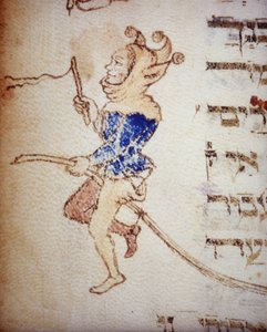 Um bobo da corte. Um manuscrito judeu do século XIII. Biblioteca Palatina, Parma.