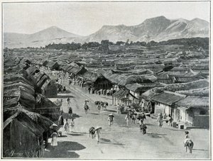 Vista da rua principal de Seul, capital da Coreia no século XIX