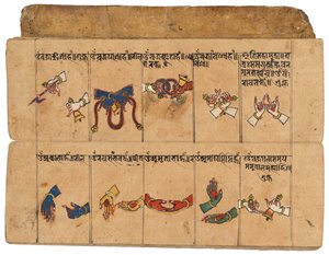 Um manuscrito de Thyasapu com ilustrações iconográficas de mudras, Nepal de School Nepalese