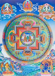 Tara Mandala verde representando o protector materno de todos os perigos no oceano da existência (guache sobre tecido)