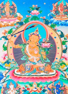 Imagem retratando Manjushree, o lendário criador do vale de Kathmandu (guache sobre tecido) de School Nepalese