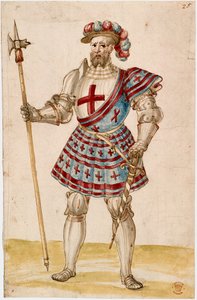 Cotton Augustus III, f.25, Um cavaleiro com martelo de vara (velino)