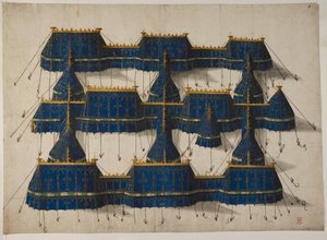 Desenho para um pavilhão real em azul e dourado, c.1520 (velino) de School Netherlandish