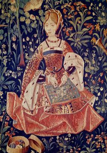 Enforcamento de vida marinha: Bordados. Detalhe. Tapeçaria de lã e seda feita por volta de 1520 na Holanda. Paris, Museu Nacional da Idade Média, Termas de Cluny