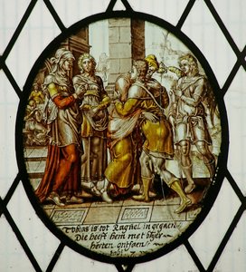 Roundel: Tobias chega ao Ecbatana (vidro manchado) de School Netherlandish
