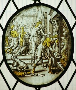Roundel: Tobias queima o fígado do peixe (vidro manchado) de School Netherlandish