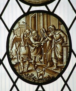Roundel: Tobias parte com o anjo, provavelmente do século XIX (vitral) de School Netherlandish
