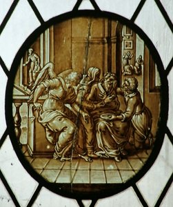 Roundel: Tobias sarou da sua cegueira, provavelmente do século XIX (vitral) de School Netherlandish