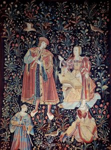 A cortina da Seigneuriale Life: o concerto Tapestry de lã e seda feito por volta de 1520 na Holanda. Sol 2,6x3,7 m Paris, museu nacional da Idade Média, Termas de Cluny