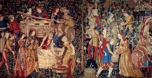 A colheita. Tapeçaria da Holanda, início do século XVI. Dim: 2,46 x 4,95m. Paris, Musee De Cluny