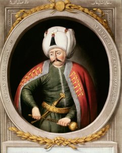 Império Otomano: retrato do nono Sultão Otomano Selim I diz o terrível ou o cruel (1470-1520). Miniatura. Topkapi Sarayi Biblioteca de Istambul