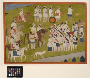 Um príncipe Bhoti se prepara para a caça, c.1800 (opaco w - c no papel) de School Pahari