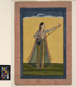 Uma mulher afina seu tambura, c.1740 (aquarela opaca sobre papel)