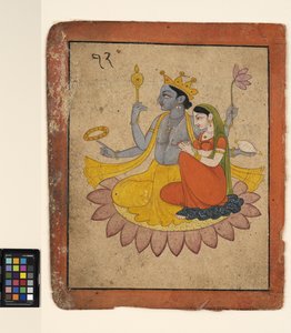 Vishnu com Lakshmi em um lótus, c.1780 (aquarela opaca no papel)