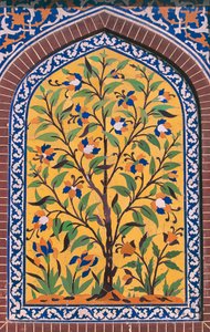 Árvore florida, decoração Majolica, Mesquita Wazir Khan (século XVII), Lahore, Punjab, Paquistão