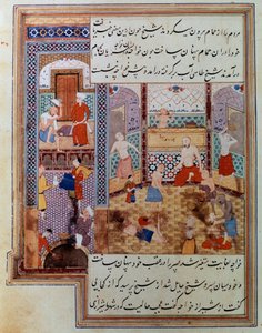 Grupo de homens em miniatura hammam persa do manuscrito 2743, Paris, B.N.