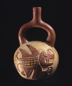 Vaso com desenho de peixe, Mochica, 200-800AD, (cerâmica)