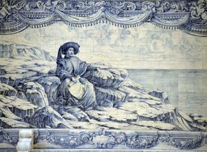Henrique o Navegador, sentado, olhando para o mar - Azulejo dos arredores de Lisboa (Sintra).