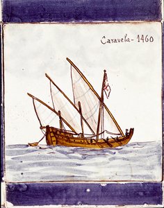 Representação de uma caravela da frota portuguesa (Desenho em cerâmica (azulejo)