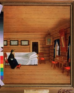 Interior com uma mulher sentada, segundo quartel do século XIX (óleo sobre tela) de School Russian