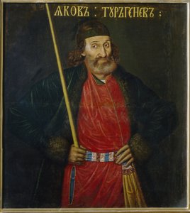 Retrato de Jakov Turgenev. Anexo no Tribunal de Pedro I O Grande (1672-1725). Pintura anónima, óleo sobre tela, antes de 1695. Arte russa de School Russian