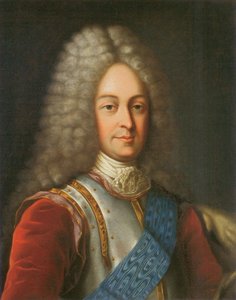 Retrato do Príncipe Vasily Lukich Dolgorukov, primeira metade do século XVIII (cor litho) de School Russian