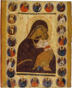 Ícone russo : Nossa Senhora da Ternura com Santos Selecionados. Tempera em painel, Segunda metade do 15º cen., Museu de História e Arte, Suzdal de School Russian